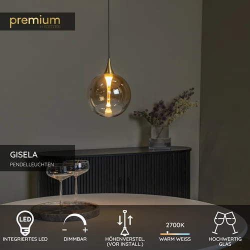 Lucide GISELA - Pendelleuchten - Ø 16 cm - LED Dim. - 1x5W 2700K - Amber | Premium - USP